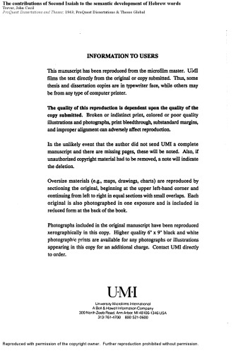 The contributions of Second Isaiah to the semantic development of Hebrew words