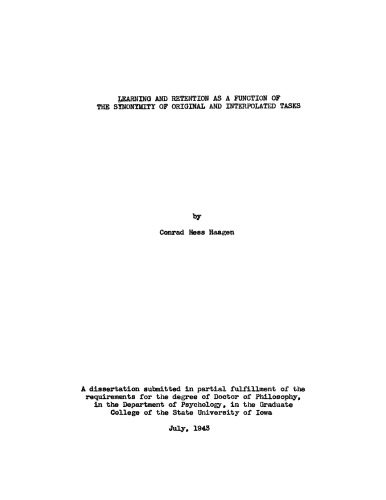 Learning and retention as a function of the synonymity of original and interpolated tasks