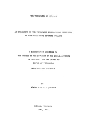 An Evaluation of the Integrated Professional Curriculum at Milwaukee State Teachers College