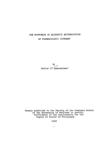 The synthesis of aliphatic aminoalcohols of pharmacologic interest