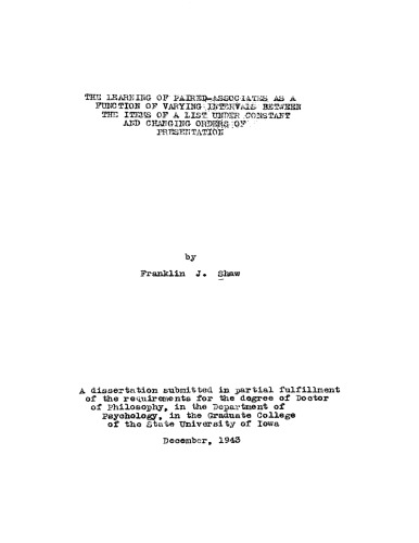 The learning of paired-associates as a function of varying intervals between the items of a list under constant and changing orders of presentation