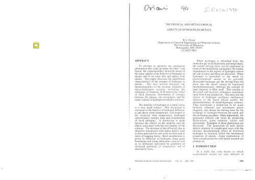 The Physical and Metallurgical Aspects of Hydrogen in Metals