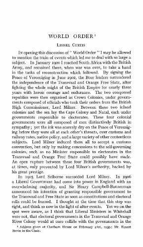 World Order -- An Address given at Chatham House in February 1939