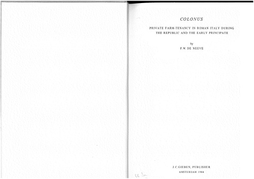 Colonus : private farm-tenancy in Roman Italy during the Republic and the early principate