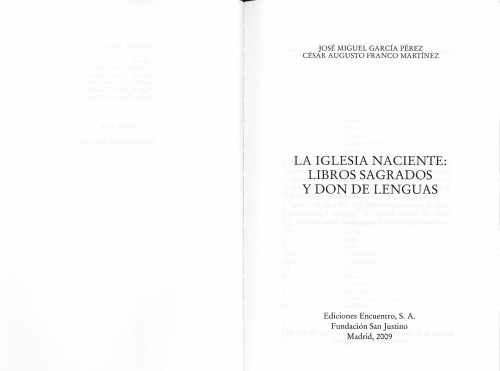 La Iglesia naciente, Libros sagrados y don de lenguas