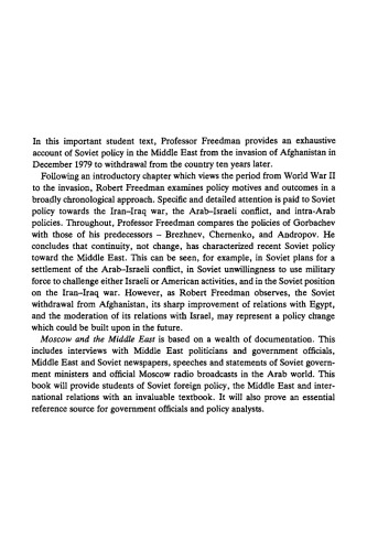 Moscow and the Middle East: Soviet Policy Since the Invasion of Afghanistan