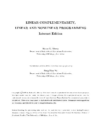 Linear Complementarity, Linear and Nonlinear Programming