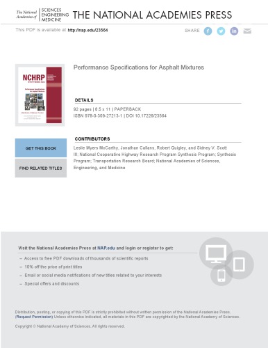 Performance specifications for asphalt mixtures