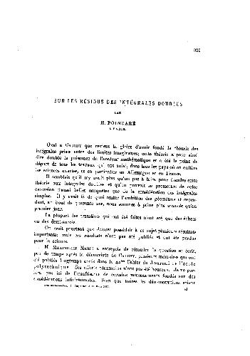 Sur les residus des integrales doubles