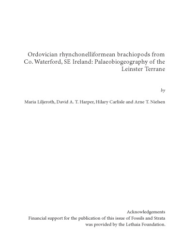 Ordovician Rhynchonelliformean Brachiopods from Co. Waterford, SE Ireland : Palaeobiogeography of the Leinster Terrane