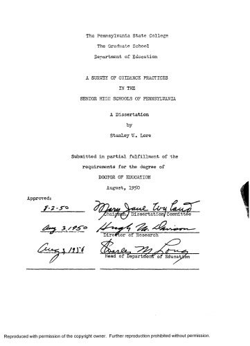 A SURVEY OF GUIDANCE PRACTICES IN THE SENIOR HIGH SCHOOLS OF PENNSYLVANIA