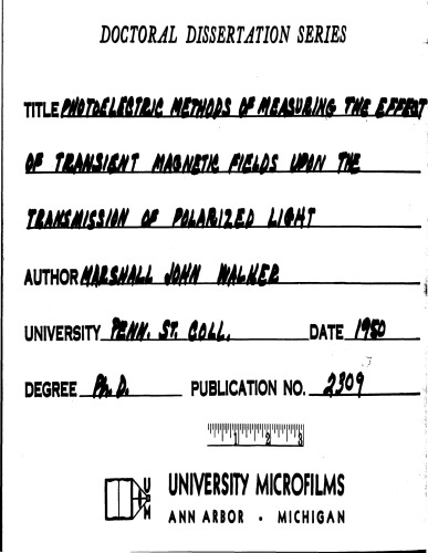 PHOTOELECTRIC METHODS OF MEASURING THE EFFECT OF TRANSIENT MAGNETIC FIELDS UPON THE TRANSMISSION OF POLARIZED LIGHT