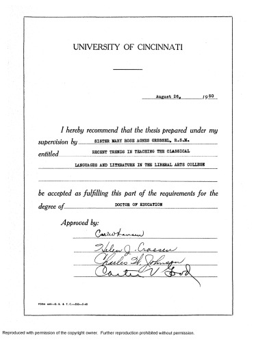 Recent trends in teaching the classical languages and literature in the liberal arts college