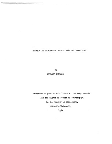 AMERICA IN EIGHTEENTH CENTURY SPANISH LITERATURE