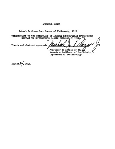 Observations on the physiology of aerobic thermophilic sporogenous bacilli in supplemented casein hydrolyzate media