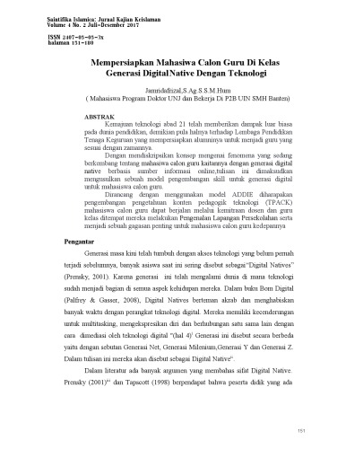 Mempersiapkan Mahasiwa Calon Guru Di Kelas Generasi Digital Native Dengan Teknologi