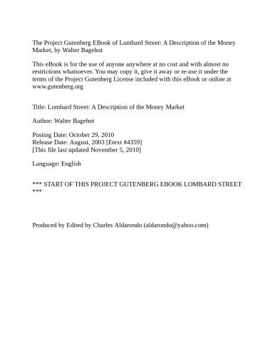 Lombard Street: A Description of the Money Market