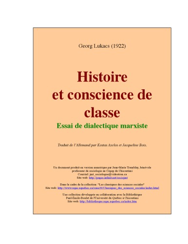 Histoire et conscience de classe : Essai de dialectique marxiste