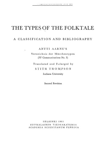 The Types of the Folktale: A Classification and Bibliography