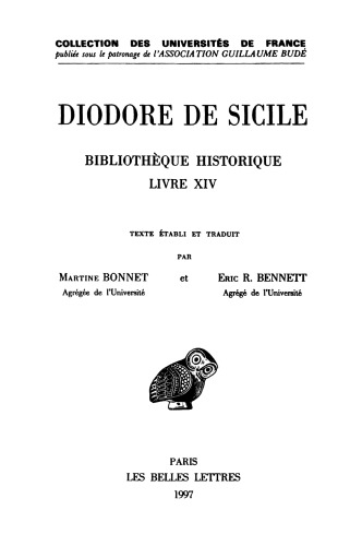 Diodore de Sicile; Bibliothèque historique. Tome IX: Livre XIV