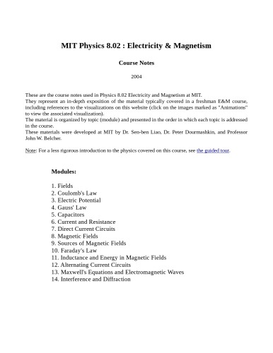 Introduction to electricity and magnetism : MIT 8.02 course notes revised