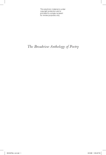 The Broadview Anthology of Poetry - Second Edition