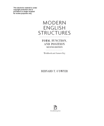Modern English Structures Workbook: Form, Function, and Position