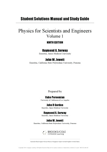 Study Guide with Student Solutions Manual, Volume 1 for Serway/Jewett’s Physics for Scientists and Engineers, 9th