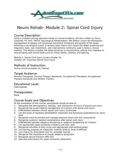 Neuro Rehab- Module 2: Spinal Cord Injury