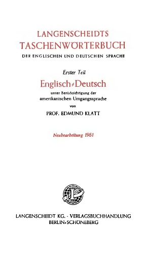 Langenscheidt pocket dictionary of the English and German languages