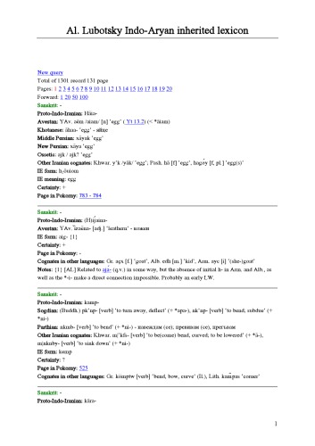 Indo-Aryan inherited lexicon