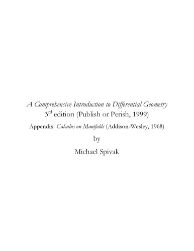 A Comprehensive Introduction to Differential Geometry