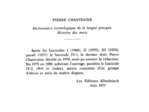 Dictionnaire étymologique de la langue grecque: histoire des mots