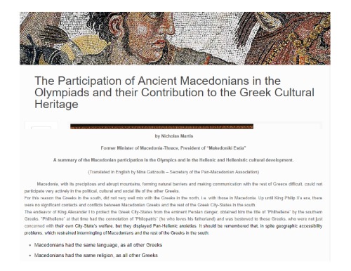 The Participation of Ancient Macedonians in the Olympiads and their Contribution to the Greek Cultural Heritage