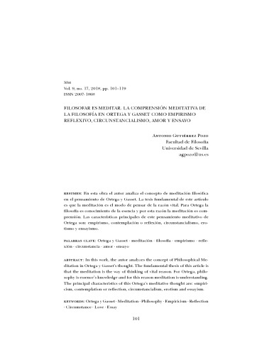 Filosofar es meditar. La comprensión meditativa de la filosofia en Ortega y Gasset como empirismo reflexivo, circunstancialismo, amor y ensayo