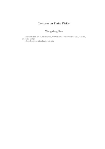 Lectures on Finite Fields [lecture notes]