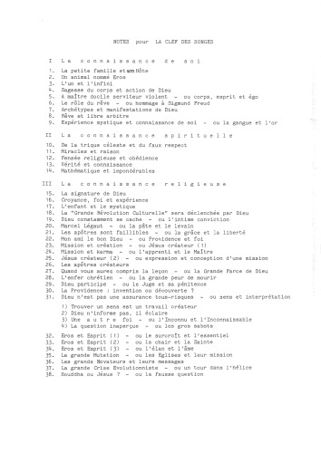 NOTES pour LA CLEF DES SONGES