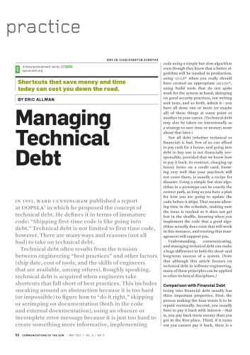 Managing technical debt