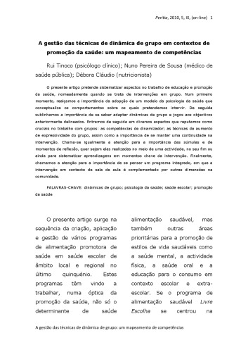 A gestão das técnicas de dinâmica de grupo em contextos de promoção da saúde: um mapeamento de competências.