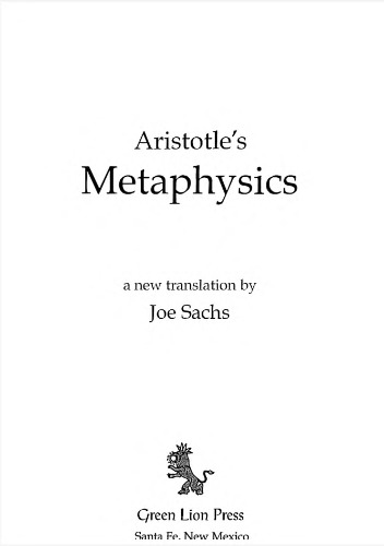 Aristotle’s Metaphysics, a new translation [INCOMPLETE]