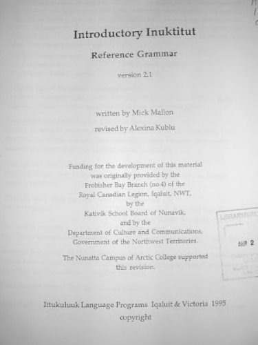 Introductory Inuktitut. Exercises. Version 2.1