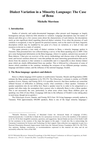 Dialect Variation in a Minority Language: The Case of Bena