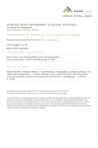 Manifeste pour une géographie environnementale