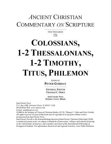 Colossians, 1-2 Thessalonians, 1-2 Timothy, Titus, Philemon