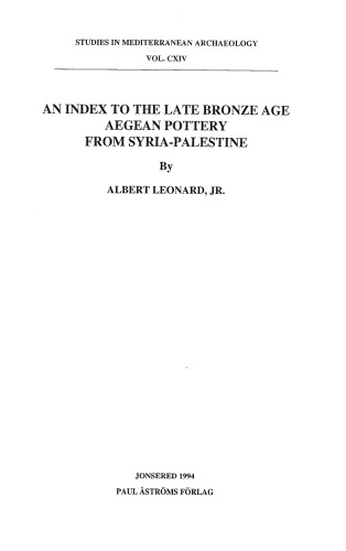 An Index to the Late Bronze Age Aegean Pottery from Syria–Palestine