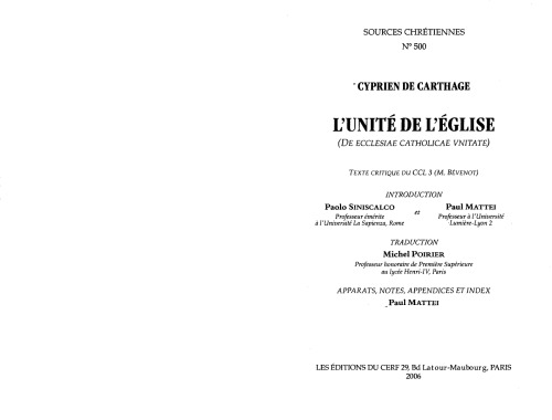 Unité de l’Église catholique  Cyprien de Carthage,