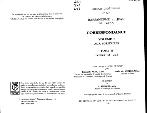 Correspondance, vol. I, tome II