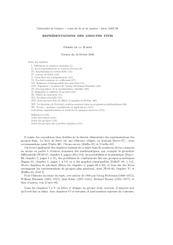 Représentations des groupes finis [lecture notes]