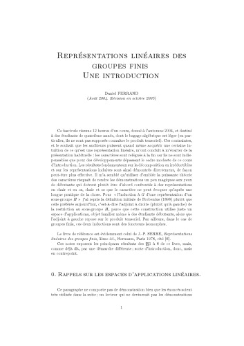 Représentations linéaires des groupes finis: Une introduction [lecture notes]