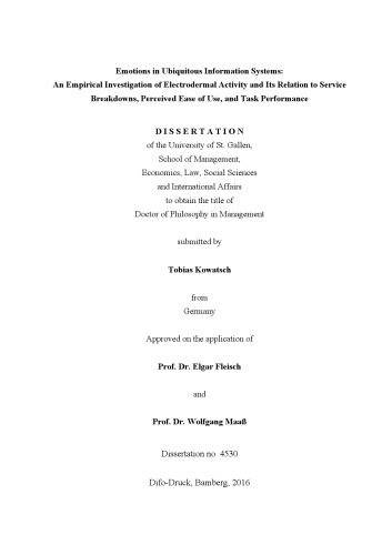 Emotions in Ubiquitous Information Systems: An Empirical Investigation of Electrodermal Activity and Its Relation to Service Breakdowns, Perceived Ease of Use, and Task Performance